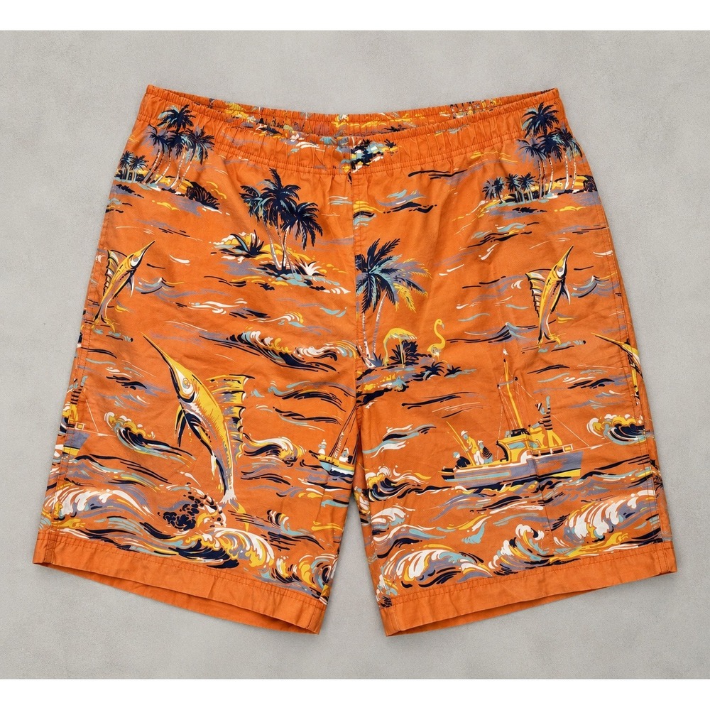 Polo Sport Ralph Lauren Mens Orange Marlin Tropical Swim Trunks Size M Vintage